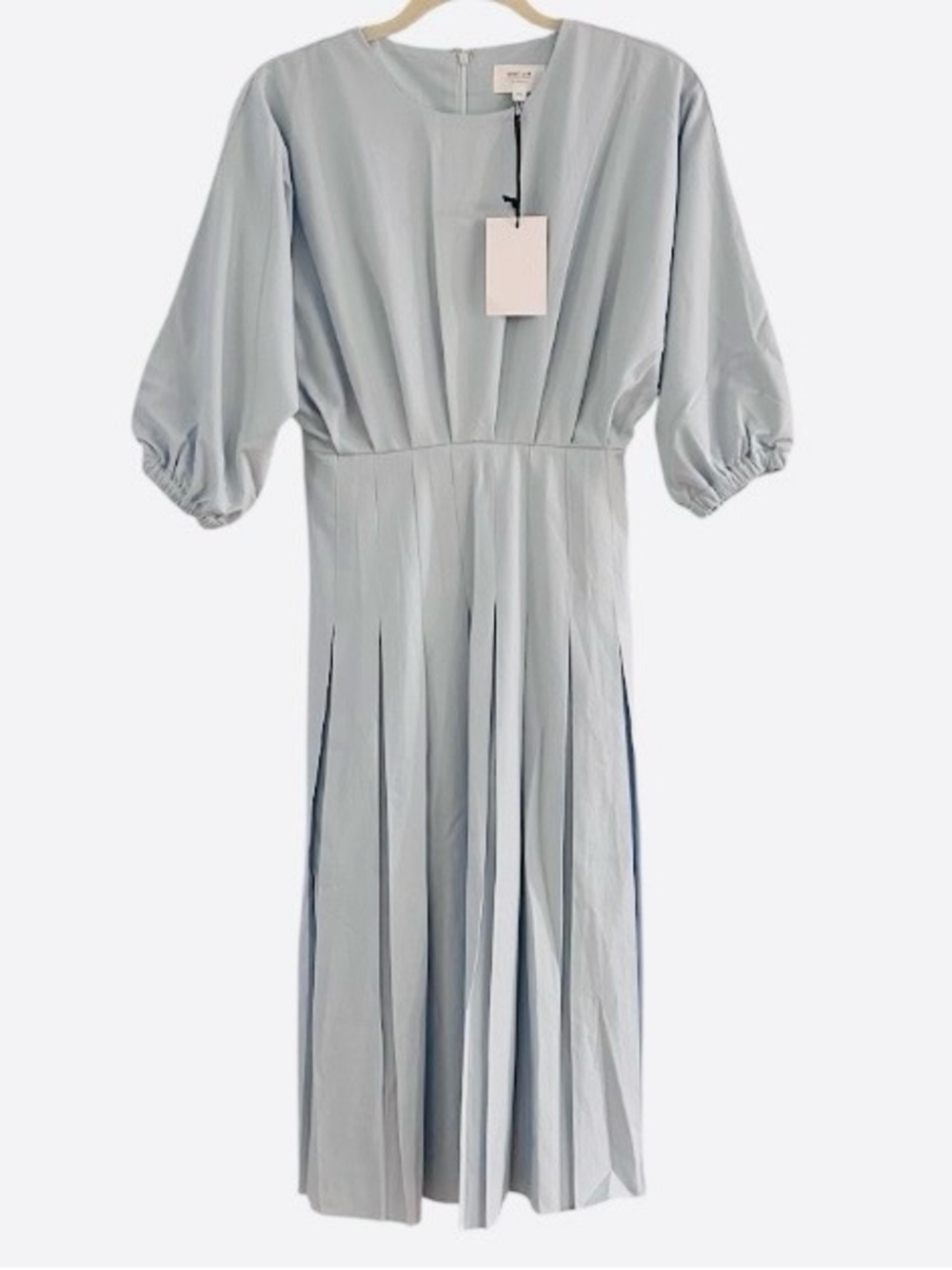 GREY LAB Light Blue Midi Dress with Pleats and Balloon Sleeves